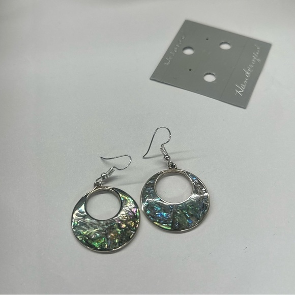 Vintage Taxco Mexican Alpaca Abalone Hoop Earrings - Picture 3 of 4